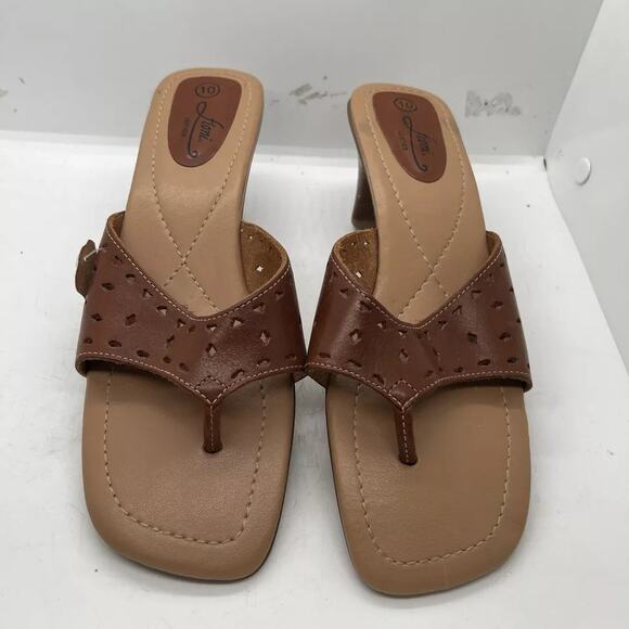 Fioni Brown Leather Laser Cut Heeled Sandal Size 10 - Picture 11 of 12